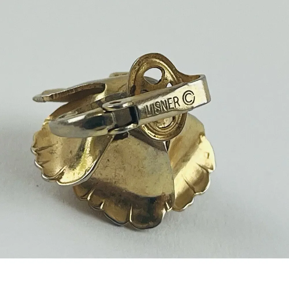 Lisner Open Rose Flower Clip On Earrings Gold Tone Jewelry Vintage Granny 3D Chu - Picture 9 of 13